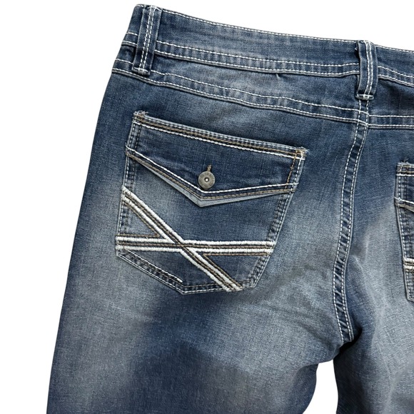 NWT TK Axel Slim Boot Jeans Mens 36x30 Blue Medium Wash Contrast Stitch Pockets - Picture 13 of 16